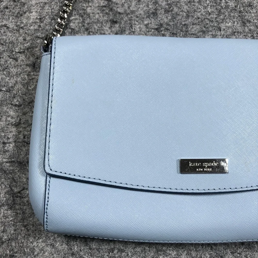 Kate Spade Crossbody Bag Womens Small Light Blue Leather Chain Strap Purse